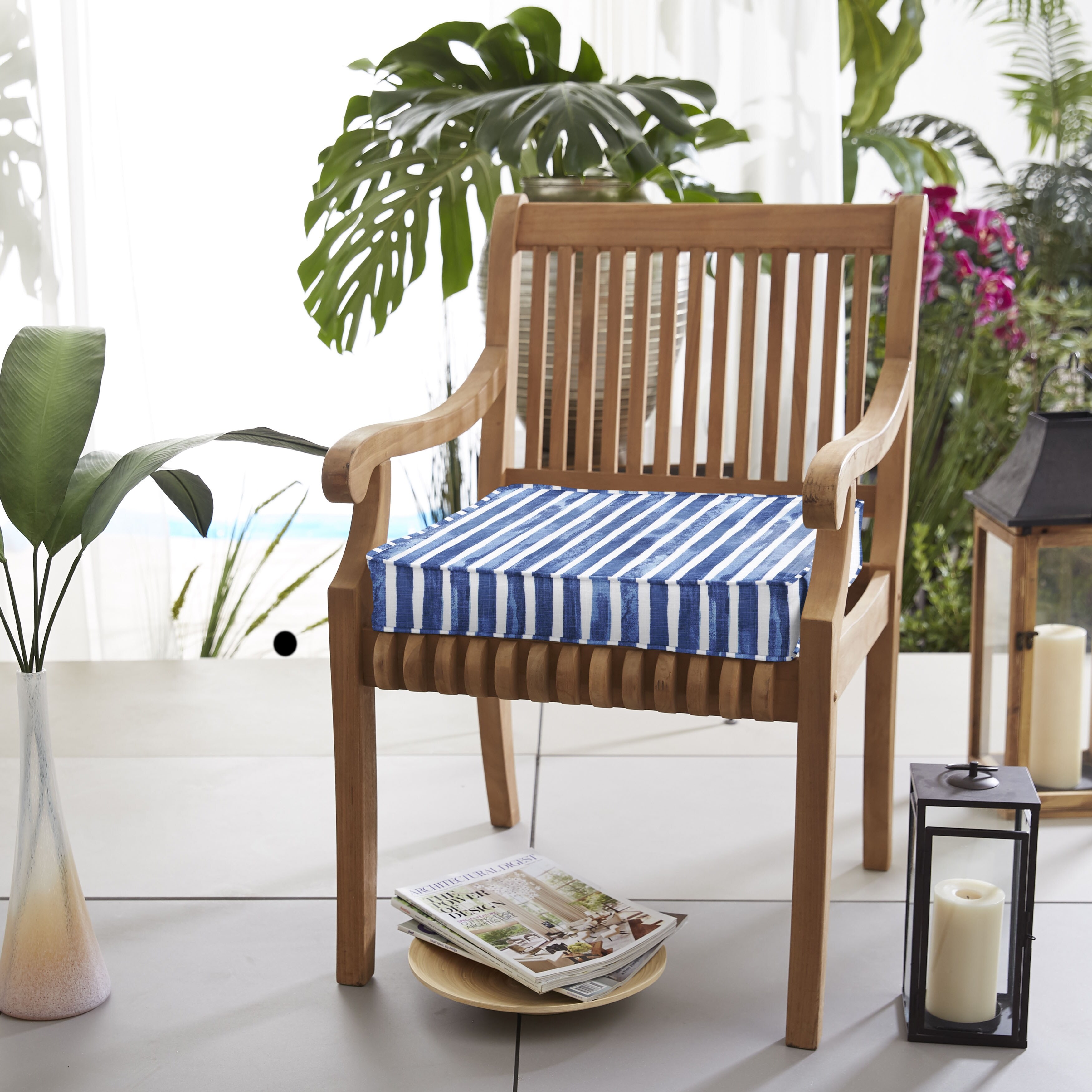 Blue and white striped chair cushions shop